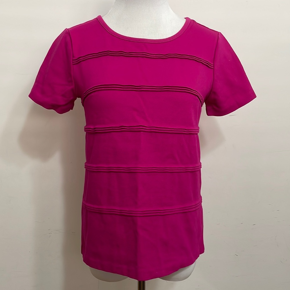 J. Crew Factory Magenta Pink Short Sleeve Pleated Blouse Top Size XS